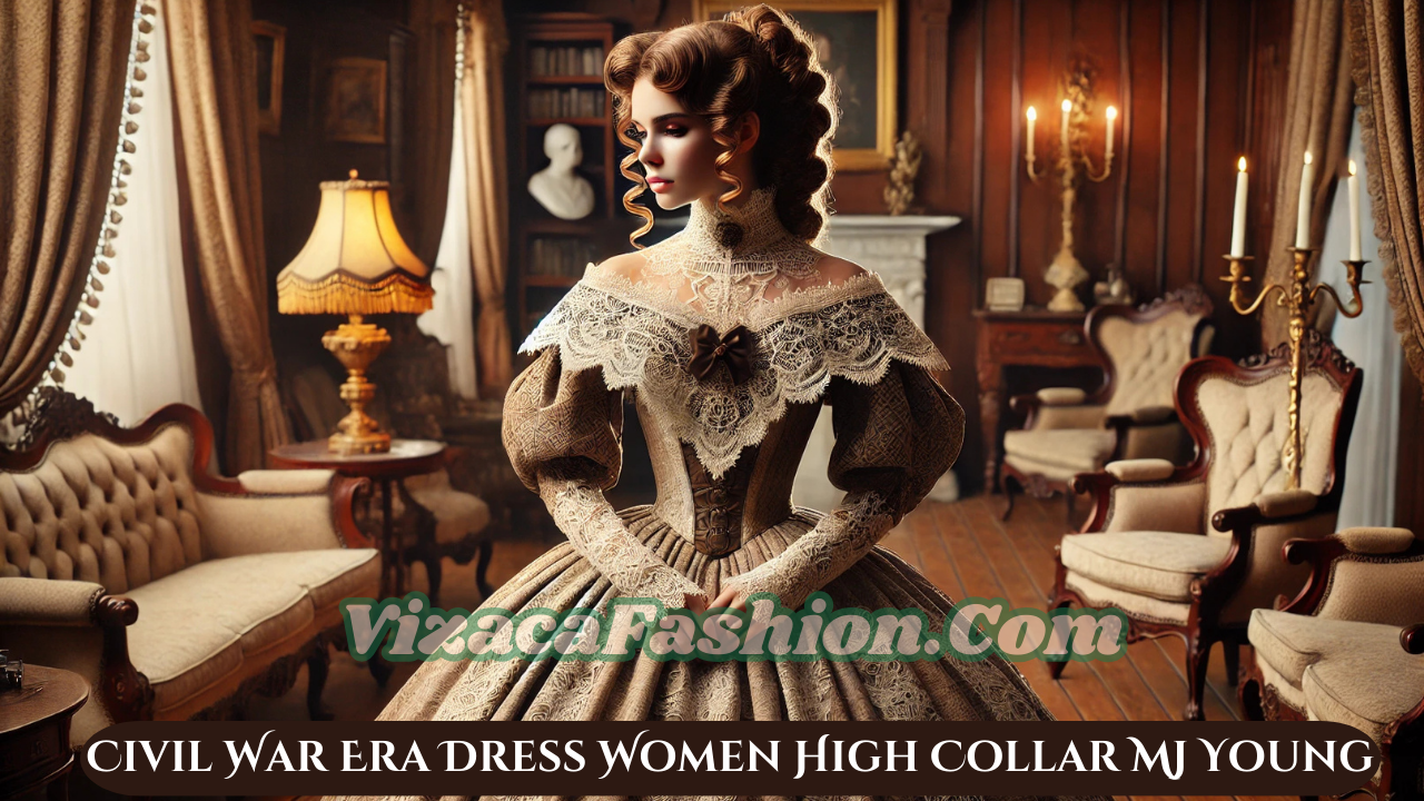 civil war era dress women high collar mj young